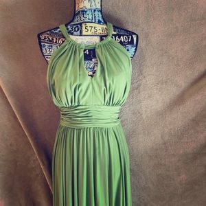 Green deep plunge keyhole neck party dress